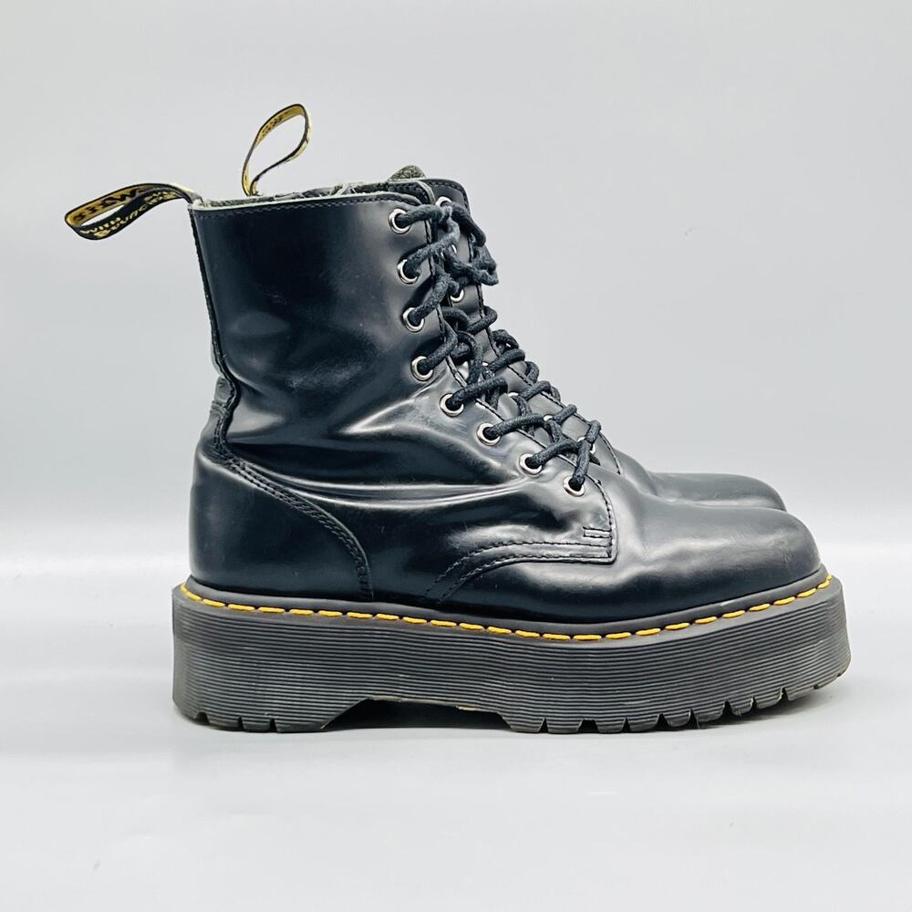 Dr Martens Boots Women 8 Black Leather Jadon Platform Combat Ankle Lace Up Shoes